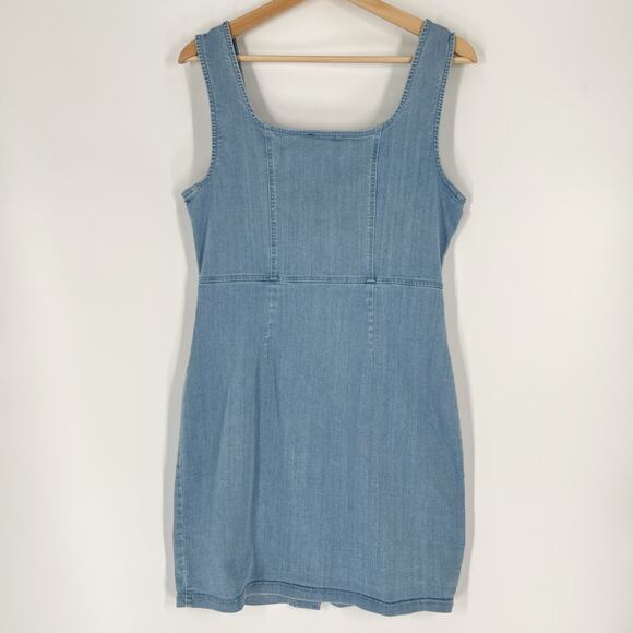 Blashe Denim Tank Dress Junior Large Light Wash Blue Stretch Sheath Sleeveless - Picture 2 of 8